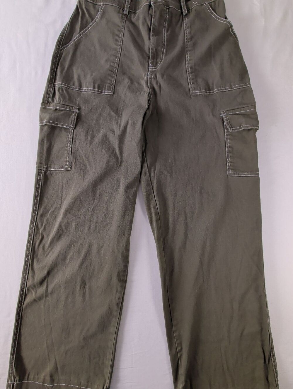 Rachel Paige Olive Wide Leg White Stitchin Detail Cargo Pants XL